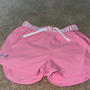 Pink under armor shorts size 10 in girls